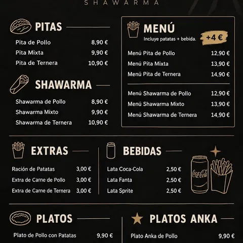 La carta de Anka Shawarma